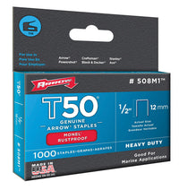 Arrow Fastener T50 3/8 in. W x 1/2 in. L 18 Ga. Flat Crown Heavy Duty Staples 1000 pk