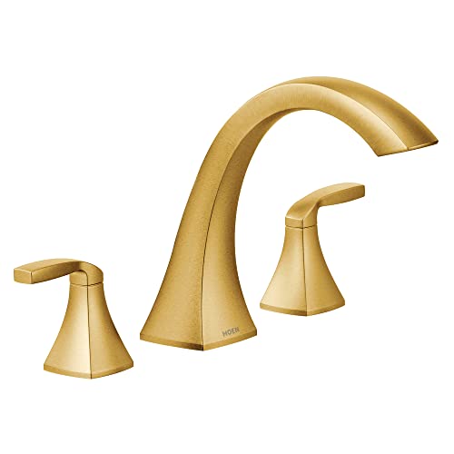 Brushed gold two-handle high arc roman tub faucet