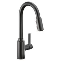 Matte black one-handle high arc pulldown kitchen faucet
