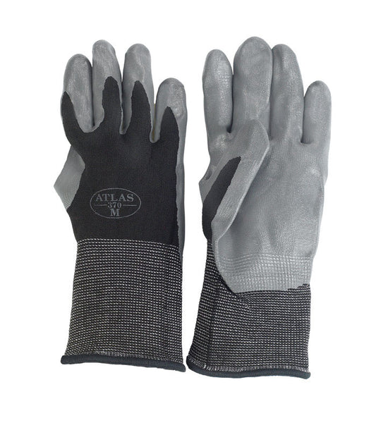Atlas Unisex Indoor/Outdoor Nitrile Dipped Gloves Black/Gray M 1 pair (Pack of 12)