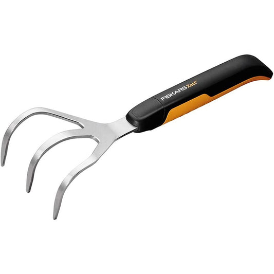 Fiskars Xact 3 Tine Stainless Steel Hand Cultivator Rubber Handle