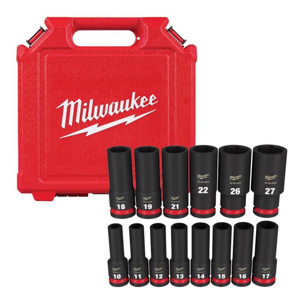 Juego de dados profundos de 6 puntas métricos con accionamiento de 1/2 pulg. de Milwaukee Shockwave, 14 piezas