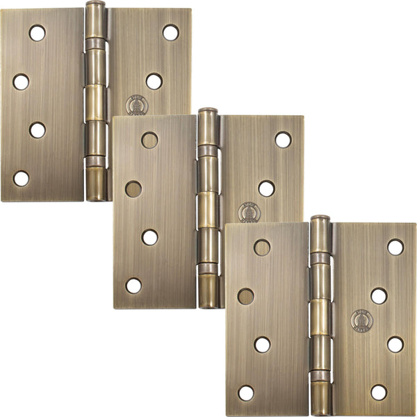 Bisagra con cojinete de bolas de 4" SQR, paquete de 3, latón antiguo