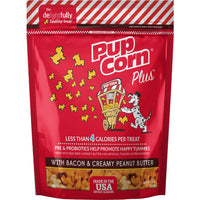 PupCorn Plus Dog Treats 4 oz Low Calorie Bacon and Peanut Butter Flavor with Prebiotics and Probiotics