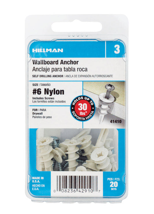 Hillman .138 in. Dia. x 1-1/4 in. L Nylon Pan Head Wallboard Anchors 20 pk