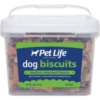 Pet Life Dog Biscuits Bucket Medium Assorted Flavors Crunchy Baked Dog Treats 6 lb