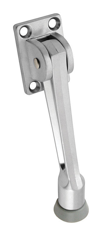 National Hardware Zinc w/Rubber Tip Satin Chrome Silver Kick-Down Door Holder Mounts to door