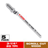 Diablo 3-1/4 in. High Carbon Steel T-Shank Scroll Cut Wood Jig Saw Blade 20 TPI 5 pk