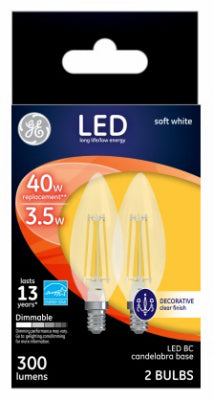 GE BC E12 (Candelabra) LED Bulb Soft White 40 Watt Equivalence 2 pk