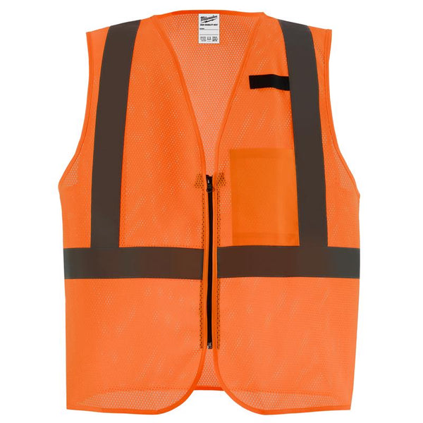 Chaleco de seguridad de malla reflectante de un bolsillo de Milwaukee ANSI tipo R/clase 2 de alta visibilidad de color naranja 2X/3X