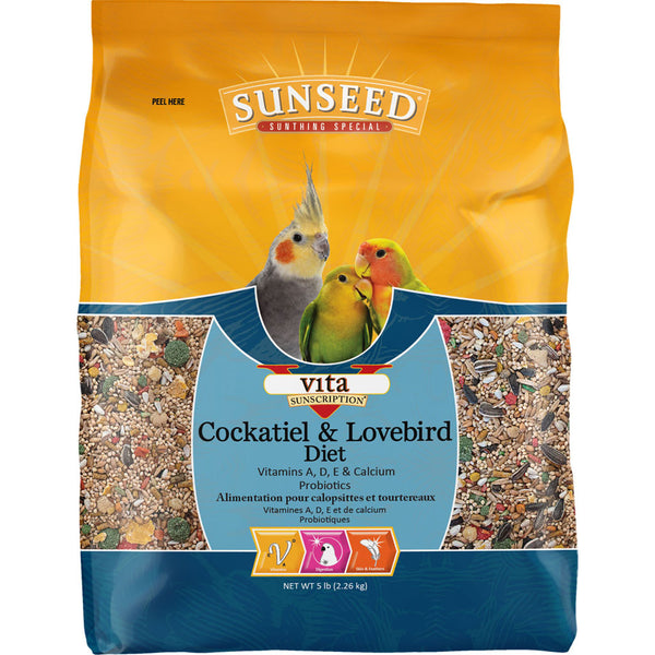 Sunseed Vita Cockatiel & Lovebird Food 5 lb | Complete Nutritional Diet with Vita-Bite Crumbles, Fruits & Vegetables