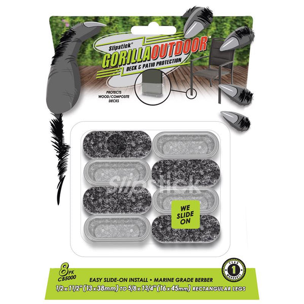 Deslizador para patas de silla de exterior Gorilla Slipstick, negro/plata, de inserción a presión, grado marino, berber, 8 piezas (paquete de 6) - Oferta de la semana