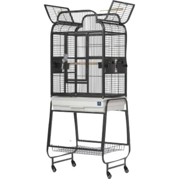 Prevue Pet On The Fly Playtop Bird Cage with Rolling Stand, Stainless Steel Cups and Storage Shelf, 24 x 20 x 55 In