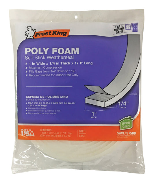 Frost King White Poly Foam Weather Seal For Doors and Windows 17 ft. L X 0.25 in.