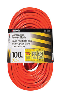 Woods Indoor or Outdoor 100 ft. L Orange Extension Cord 12/3