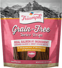Triumph Grain Free Jerky Dog Treats 24 oz Salmon and Sweet Potato Soft Chew Strips No Corn Wheat or Soy