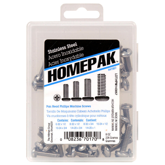 Homepak Assorted in. Phillips Pan Head Stainless Steel Machine Screw Kit