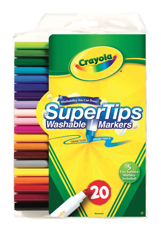 CRAYOLA (12Pk) Super Tips WASHABLE MARKERS Textas NONTOXIC Thick-to-Thin  Colours