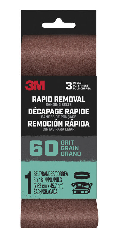 3M Rapid Removal 18 in. L x 3 in. W Aluminum Oxide Sanding Belt 60 Grit 1 pc.