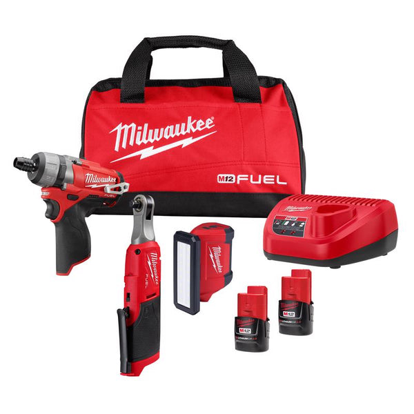 Kit de taladro y atornillador inalámbrico sin escobillas de 3 herramientas Milwaukee M12 Fuel