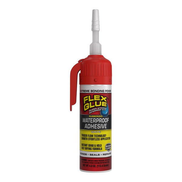 Adhesivo de caucho blanco Flex Glue de resistencia superior con boquilla de flujo con gatillo Flex Seal Family of Products, 4 fl