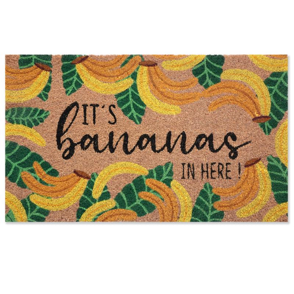 Tapete de fibra de coco para puerta First Concept, multicolor, de 18 in. W x 30 in. L, «Its Bananas In Here»