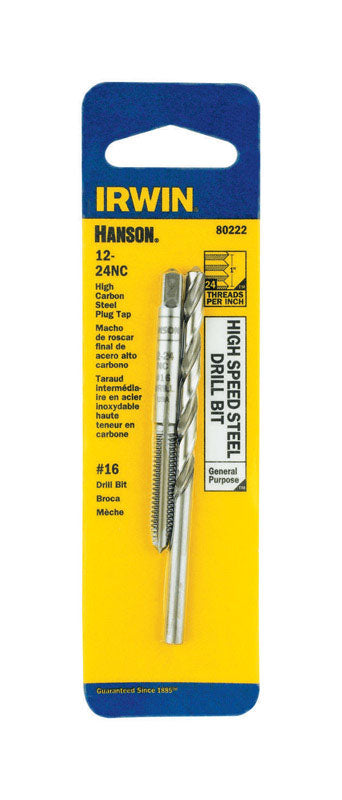 Irwin Hanson High Carbon Steel HCS Tap and HSS Drill Bit Set 12 - 24 2 pc