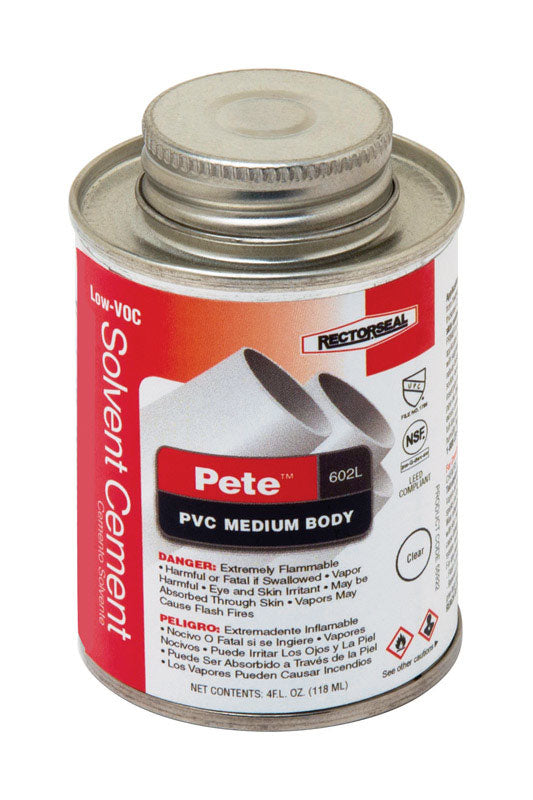 Rectorseal Pete Clear Solvent Cement For PVC 4 oz