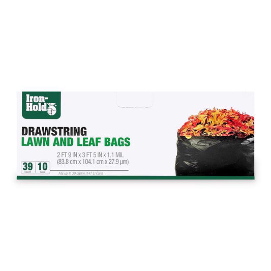 Iron Hold 618730 39 Gallon Drawstring Lawn & Leaf Bags 10 Count (Pack of 12)
