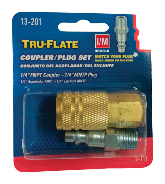 Tru-Flate Brass/Steel Air Coupler and Plug Set 1/4 in. Female 1 pc