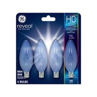 GE Reveal HD+ 25 W B10 Candelabra Decorative Bulb E12 (Candelabra) Pure Clean Light 4 pk (Pack of 6)