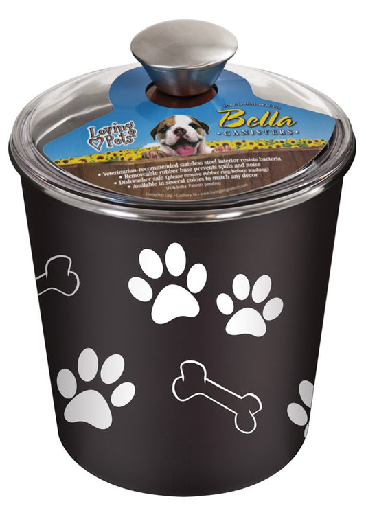 Bella Bowl Black Bones and Paw Prints Stainless Steel 9.2 cups Pet Food Storage Container For Dog (Pack of 6)