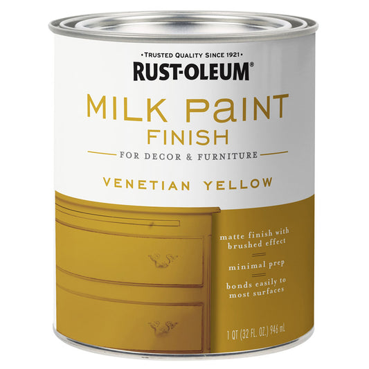 Rust-Oleum Matte Venetian Yellow Water-Based Acrylic Milk Paint 1 qt (Pack of 2).