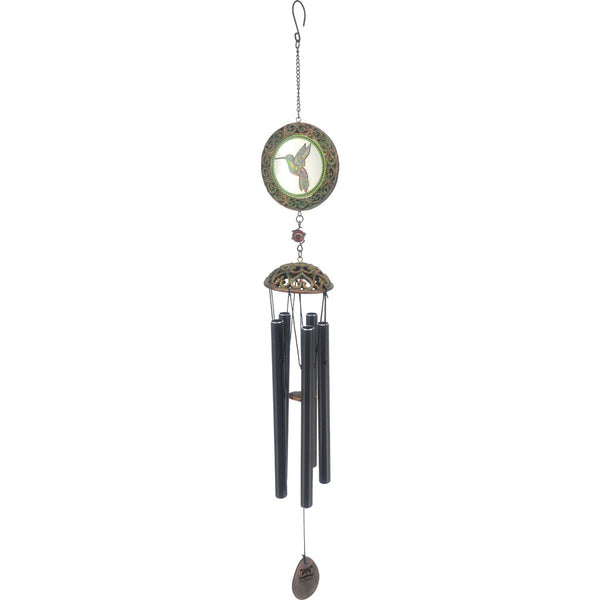 Carillón de viento de cristal con forma de colibrí y campanas negras