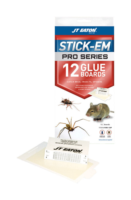JT Eaton Stick-Em Pro Series Glue Board For Insects, Mice and Spiders (Pack of 12)