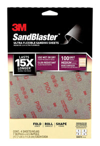 3M  Sandblaster  7 in. L x 4-1/2 in. W 100 Grit Medium  Aluminum Oxide  Sandpaper  4 pk