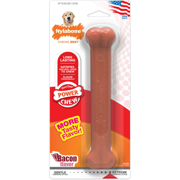 Nylabone Power Chew Bone Dog Toy, Large Size, Bacon Flavor