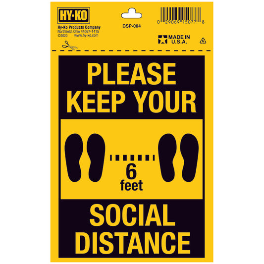Hy-Ko English Black Social Distancing Sign 7 in. H x 5 in. W (Pack of 10)