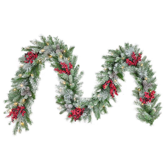 Celebrations 12 in. D X 9 ft. L LED Prelit Warm White Snow Frosted Garland (Pack of 4)