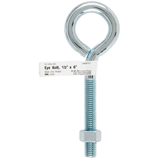 Hampton 1/2 in. x 6 in. L Zinc-Plated Steel Eyebolt Nut Included (Pack of 5)
