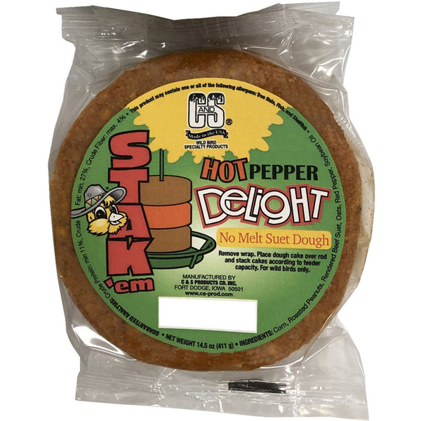 C&S Delight Dough Stak ’Em Hot Pepper No Melt Suet Dough Bird Cake 14.5 oz