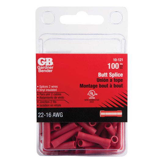 Gardner Bender 22-16 Ga. Insulated Wire Butt Splice Red 100 pk