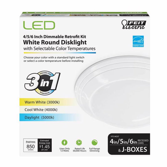 Feit White 4, 5 and 6 in. W LED Disklight Retrofit Kit 12 W