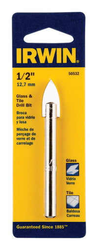 Irwin 1/2 in. X 3 in. L Carbide Tipped Glass/Tile Drill Bit Straight Shank 1 pk