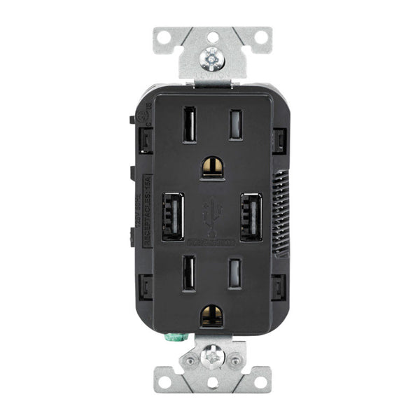 Leviton Decora 15 amps 125 V Black Outlet and USB Charger 5-15R 1 pk