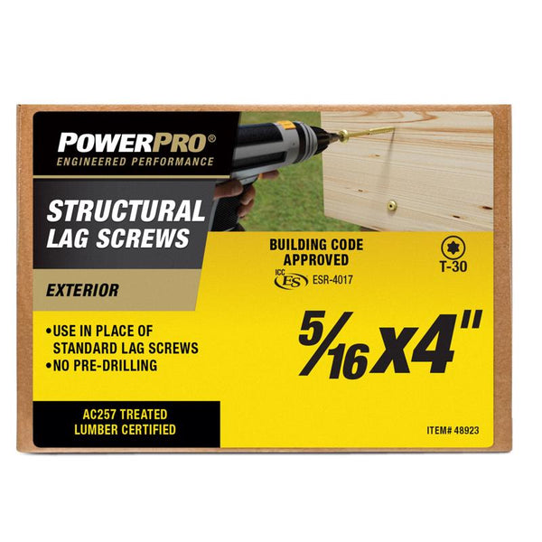 PowerPro 5/16 in. X 4 in. L Star Carbon Steel Lag Screw 1 pk (Pack of 50)