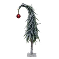 Creative Co-Op Faux Leaning Evergreen Tree with Red Ball Table Decor 14 in. (Pack of 6)
