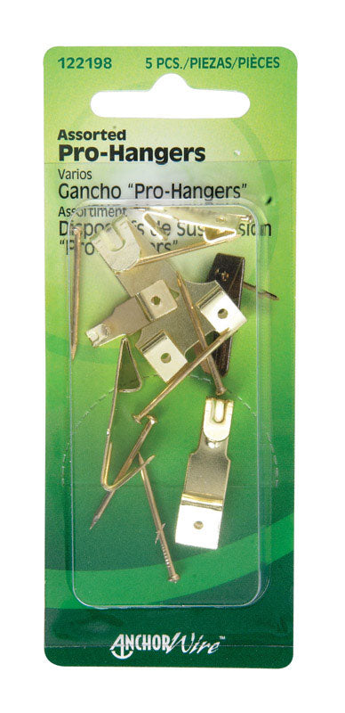 Hillman AnchorWire Brass-Plated Gold Assorted Picture Hanger 40 lb. 5 pk (Pack of 10)