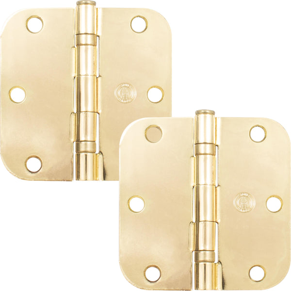 Ball Bearing Hinge, 3-1/2 Inches, 5/8" Radius Corner, 2-Pack, Polished Brass by Stone Harbor Hardware