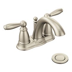 Brushed nickel two-handle high arc bathroom faucet